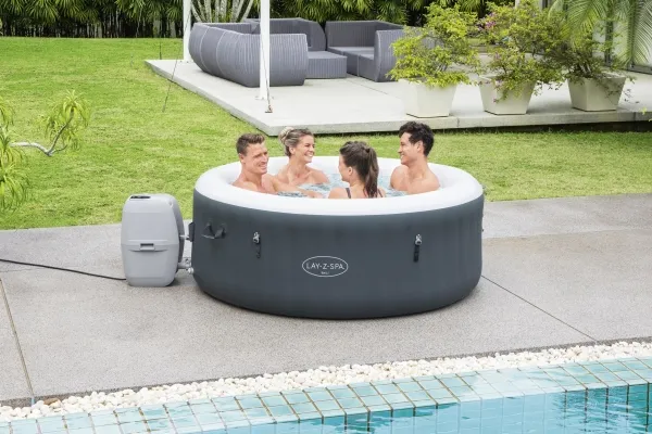 Bestway 60009, 669 L, 4 person(er), Rund, Boble/Jet massage, Acrylonitrilbutadienstyren, PVC, Grå, Hvid