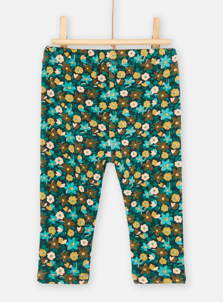 Pantalon bleu pétrole à imprimé fleuri pour bébé fille