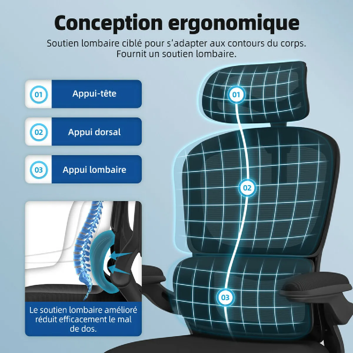 Lexzurn Chaise de bureau - Noir