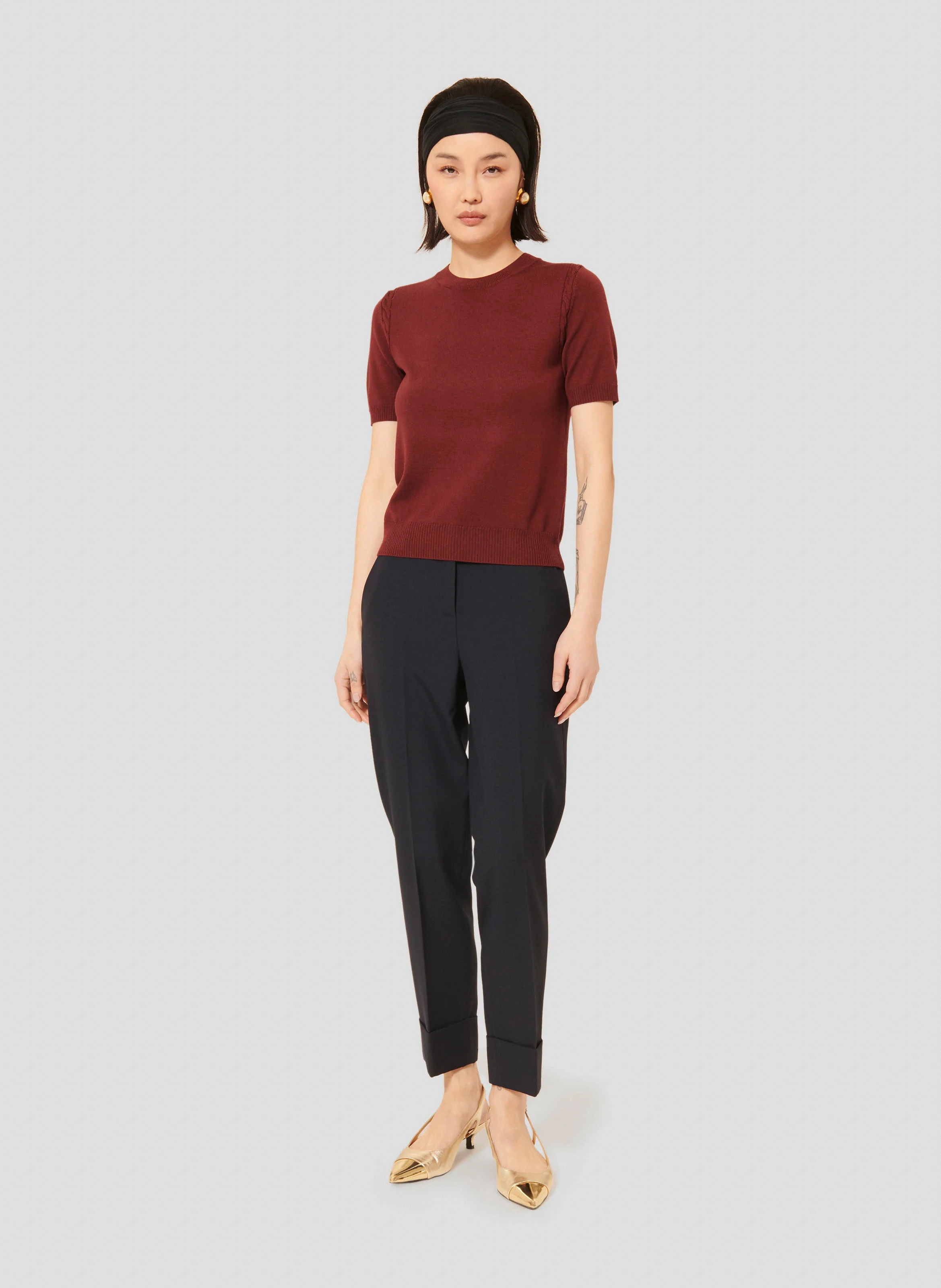PICA - Pull manches courtes en laine| Rouge