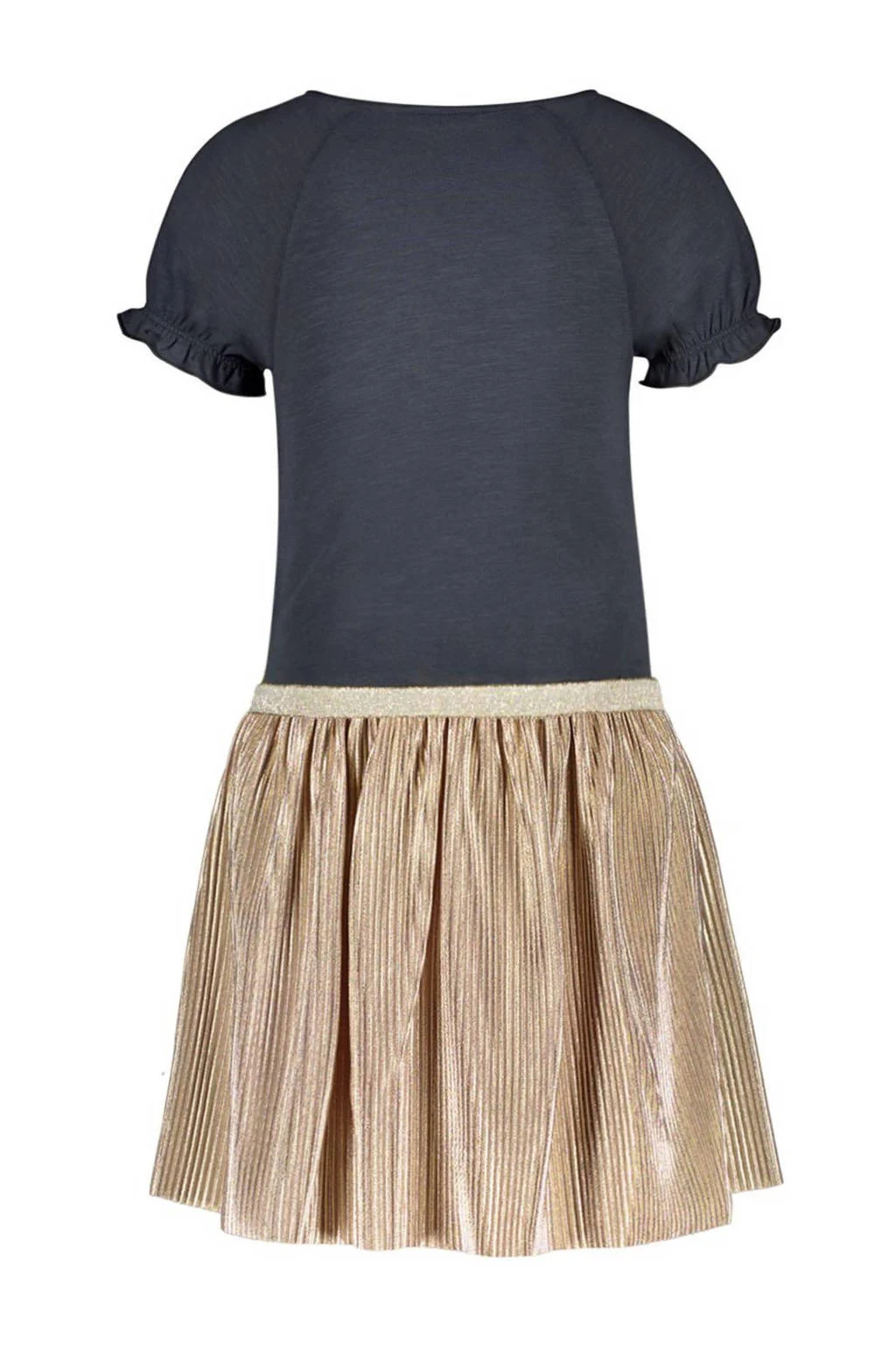 Like Flo jurk met ruches goud/donkerblauw