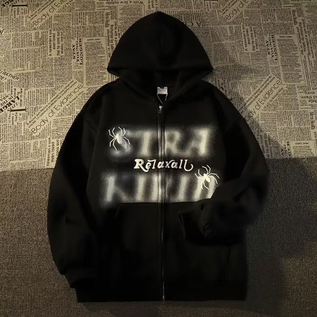 Bay Go Mall - Hoodie met rits en spinnenletters