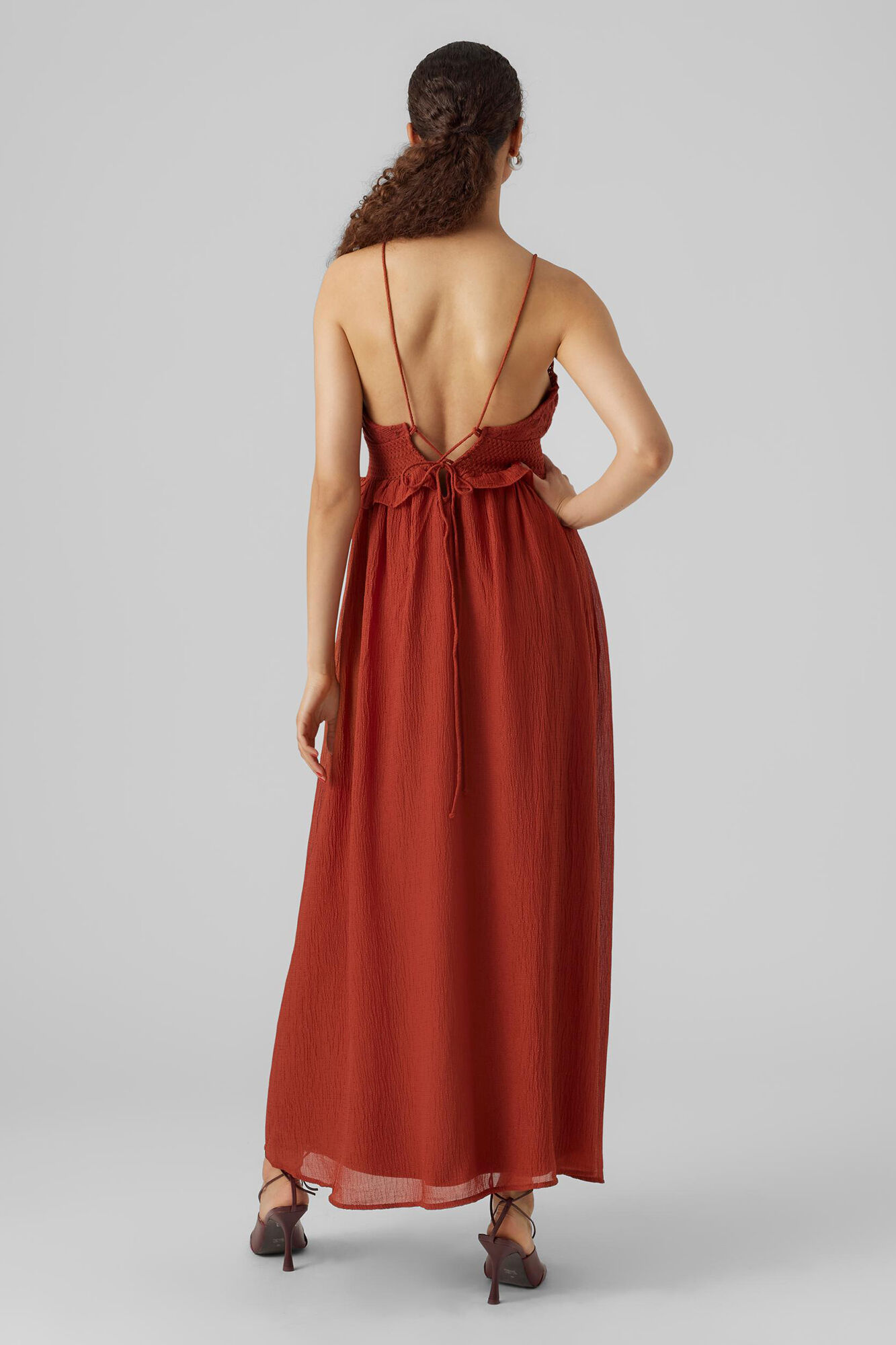Vestido fluido de tecido com costas cruzadas - Vermelho
