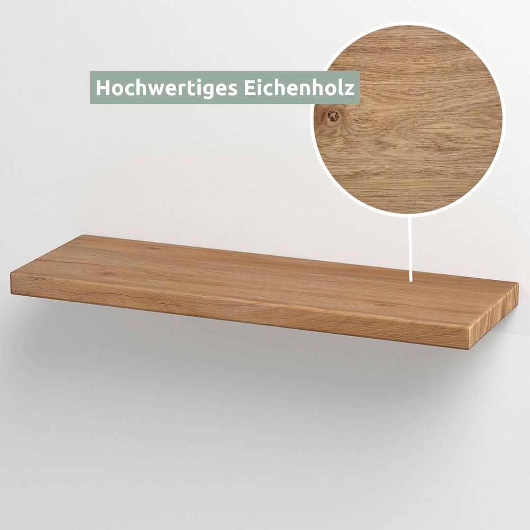 holz4home® Schwebendes Wandregal aus Massivholz Eiche, Natur Geölt | 40cm | Ohne Baumkante | Natur