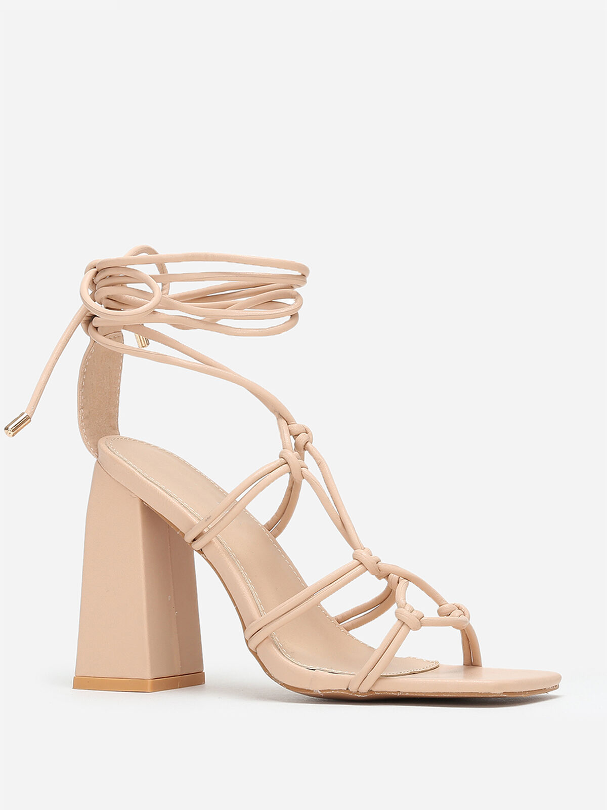 Sandales carrées à fines lanières- Beige