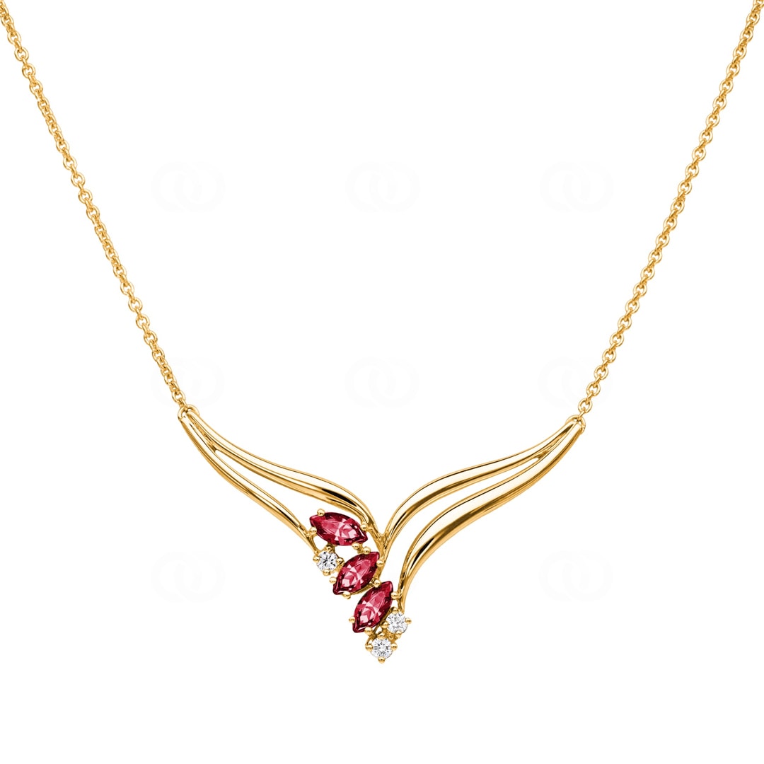 Collier 750/18 K Gelbgold mit Diamanten 0.10 ct H/si & Rubinen