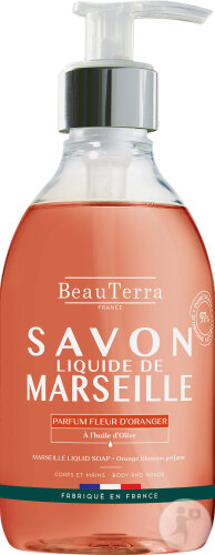 Beauterra Savon Liquide De Marseille Corps Et Mains Parfum Fleur D’Oranger Flacon Pompe 300ml