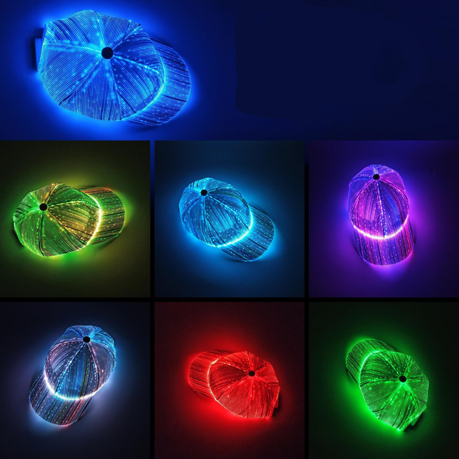 LED Party Cap Kostüm Accessoire USB Leucht Mütze mit 11 Beleuchtungsmodi - Bunt / Weiss