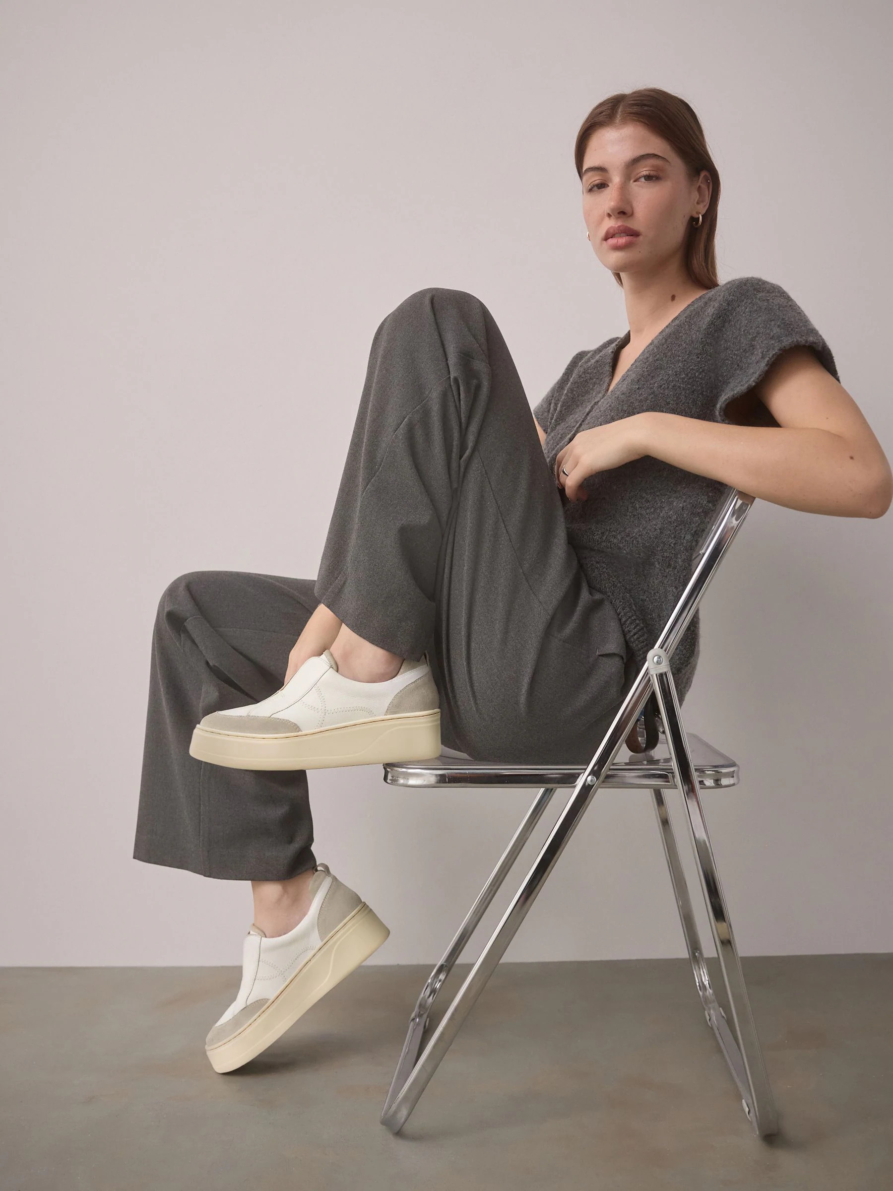 Wit - Signature leren instapsneakers met dikke zool en plateauzool