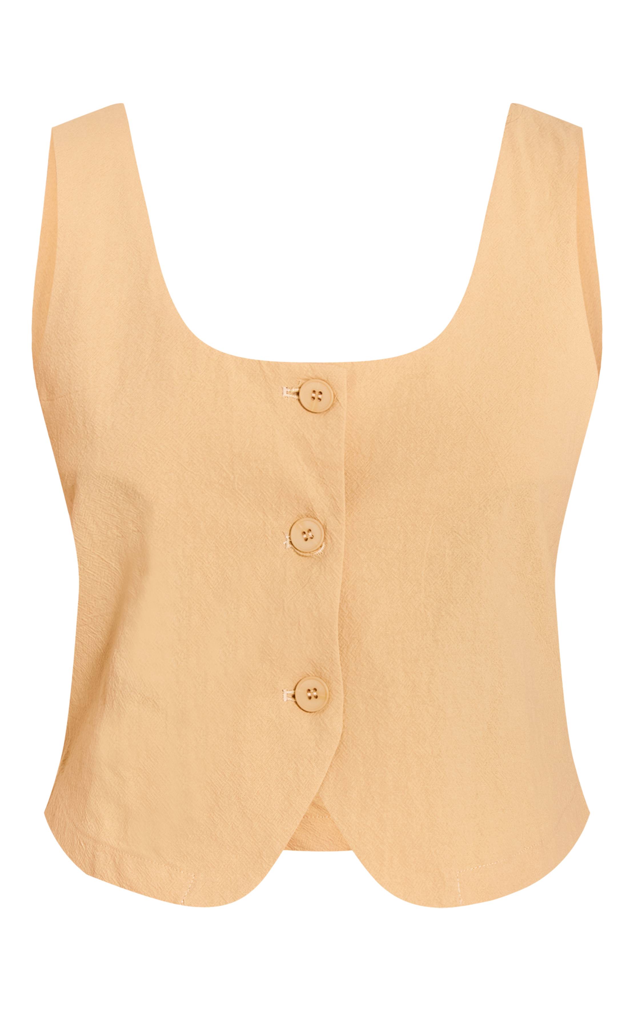Butter Yellow Gilet Ajusté Col Rond Aspect Lin Sur Mesure