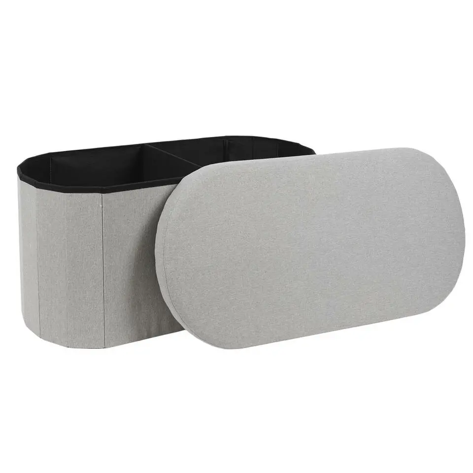 Home Deco - Poef - opbergbox - ovaal - grijs - 76 x 38cm