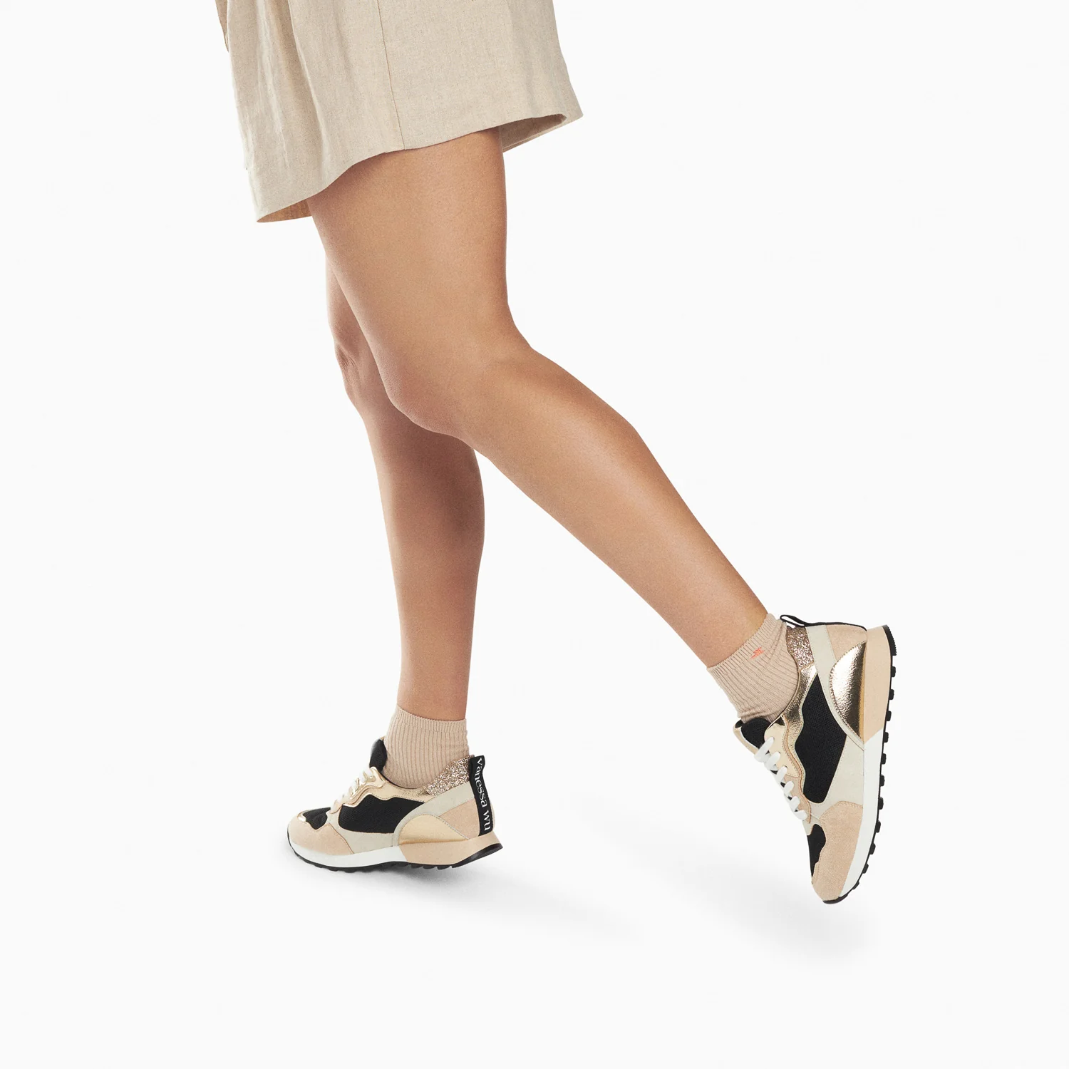 Sneakers-Baskets Bérénice noir et beige à semelle running