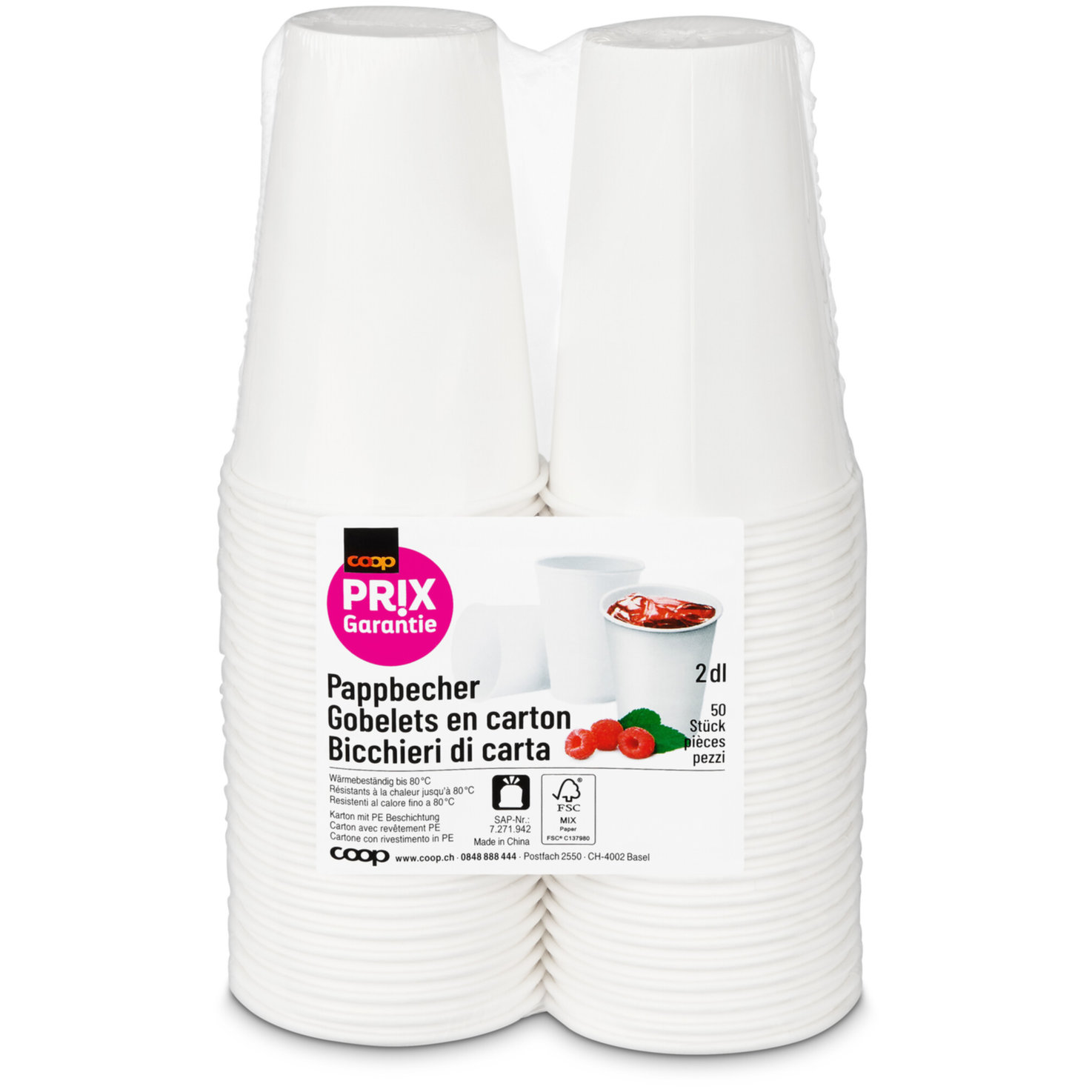 Prix Garantie Kartonbecher 2dl 50 Stück