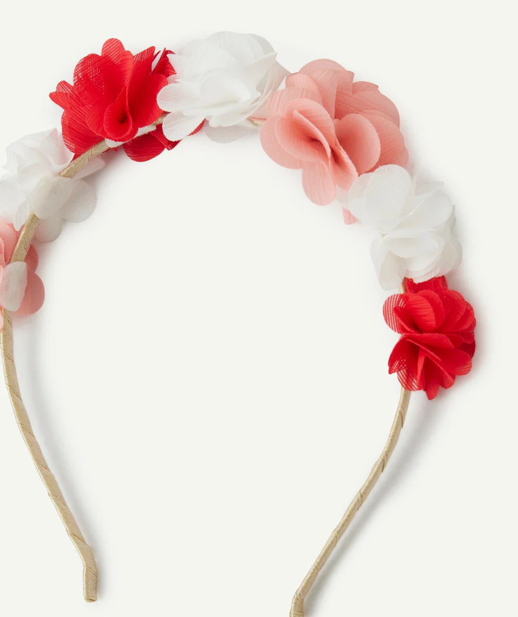 serre-tête fille avec fleurs rose blanc et rouge