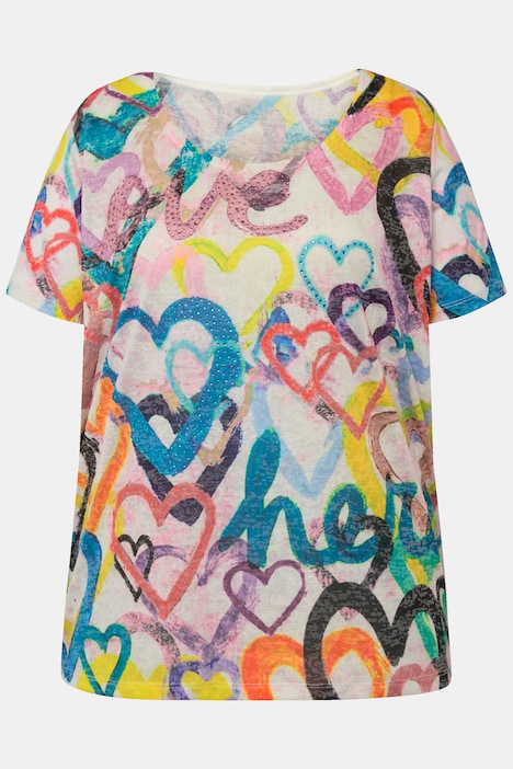 T-Shirt, Herzmuster, Rundhals, Halbarm