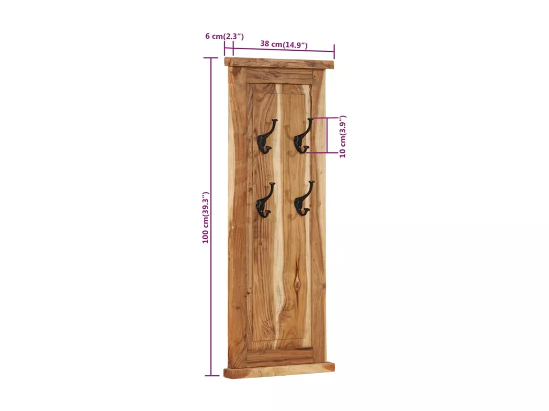 Porte-manteaux 2 pcs Bois massif d'acacia 38x100 cm