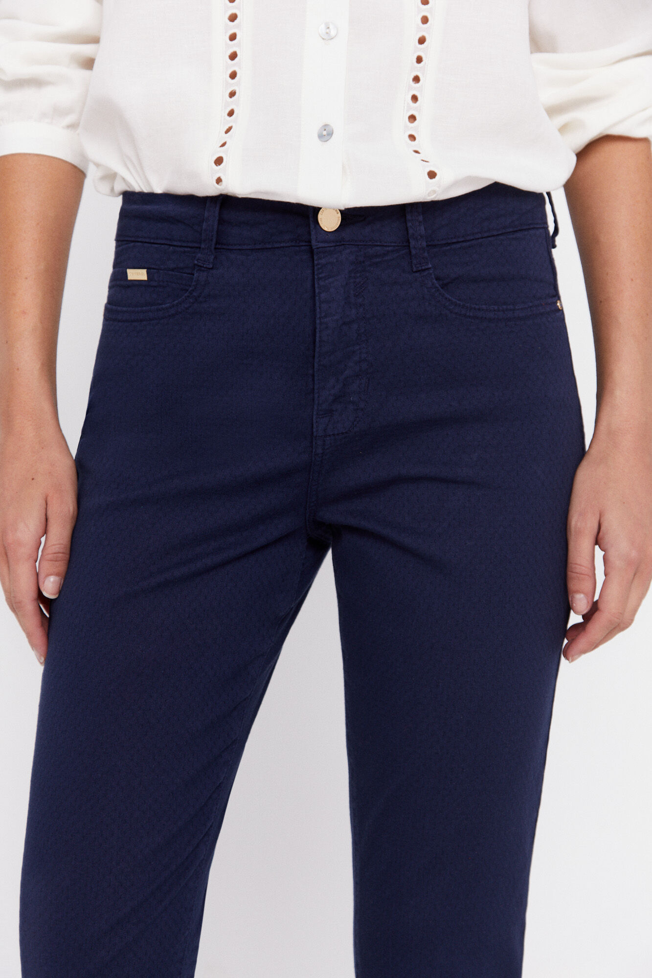 Calça jeans skinny jacquard com caimento impecável - Azul marinho
