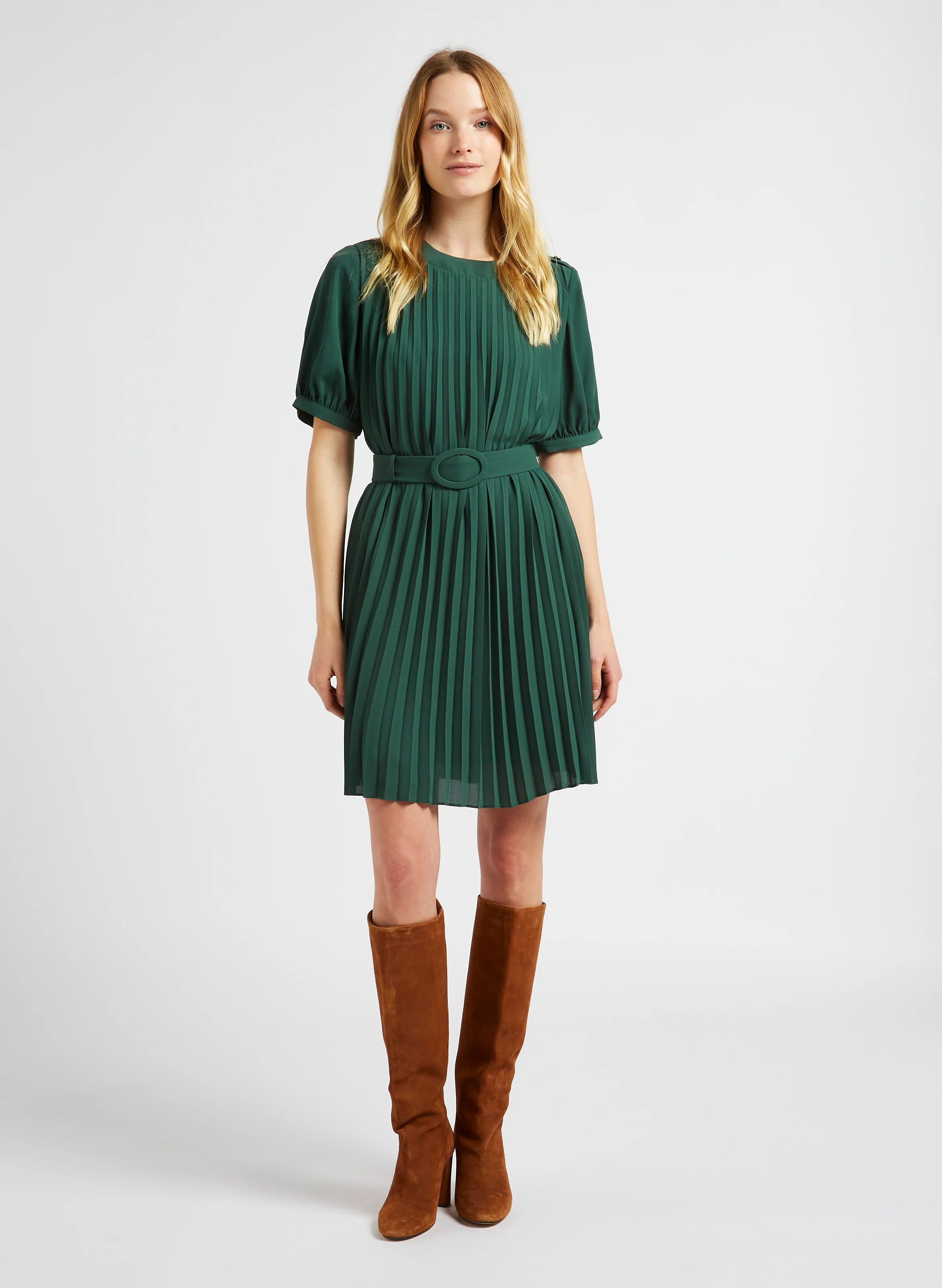 Robe ample col rond| Vert