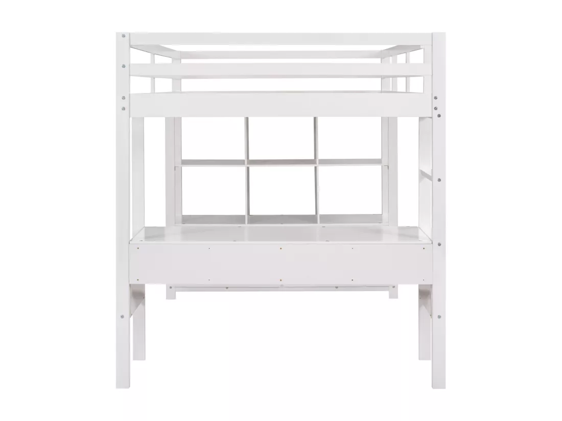 Lit mezzanine 140x200cm pour enfant - lit surélevé avec tiroirs de rangement, bureau et bibliothèque de rangement sous le lit - blanc