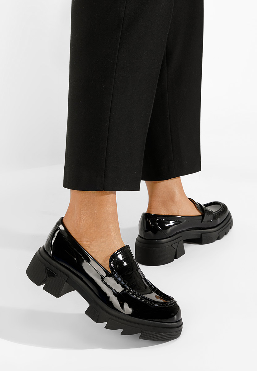 Mocassins femme à semelle épaisse noirs Lerina