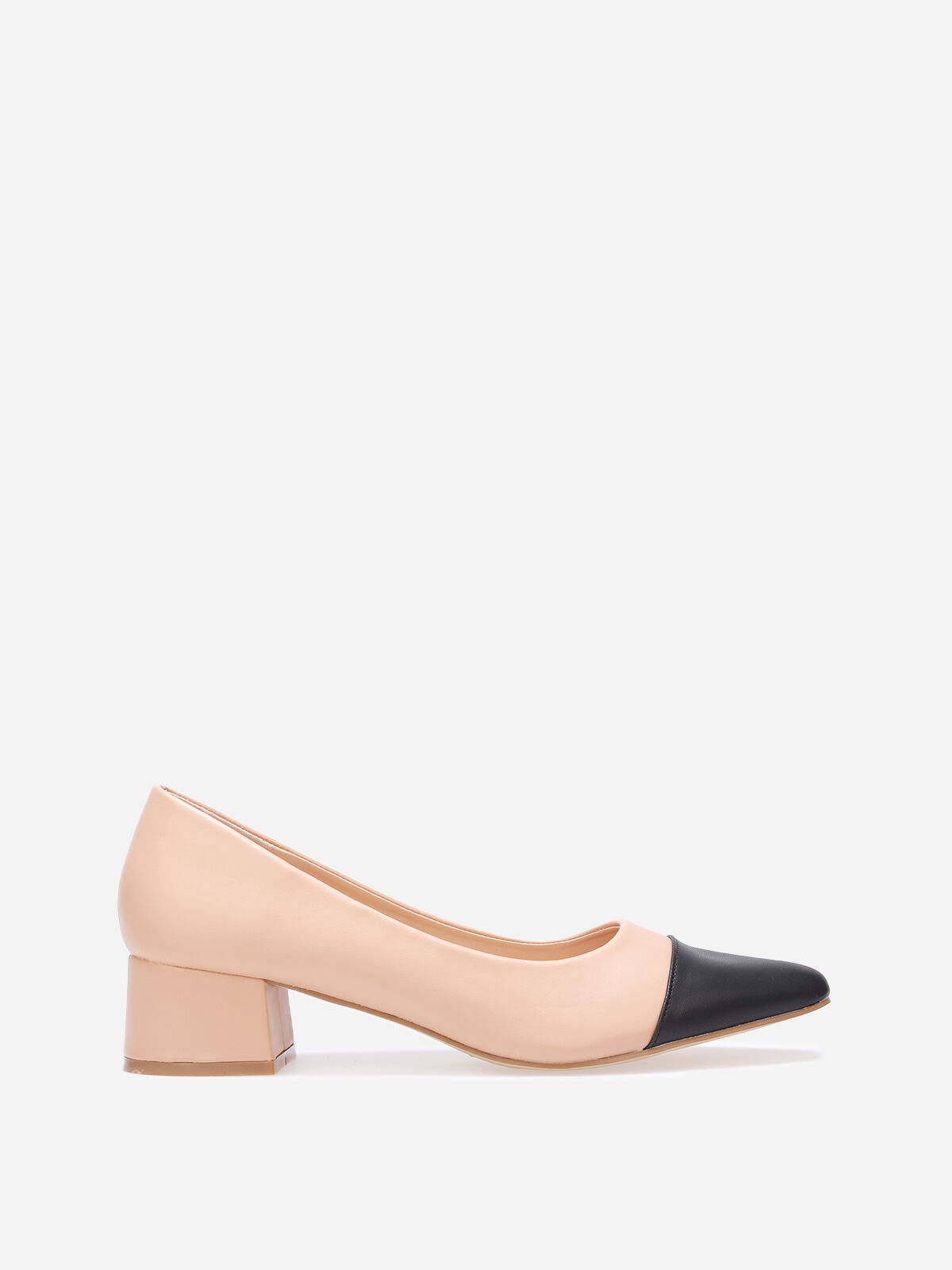 Escarpins bi-matières à bout carré grandes tailles- Beige