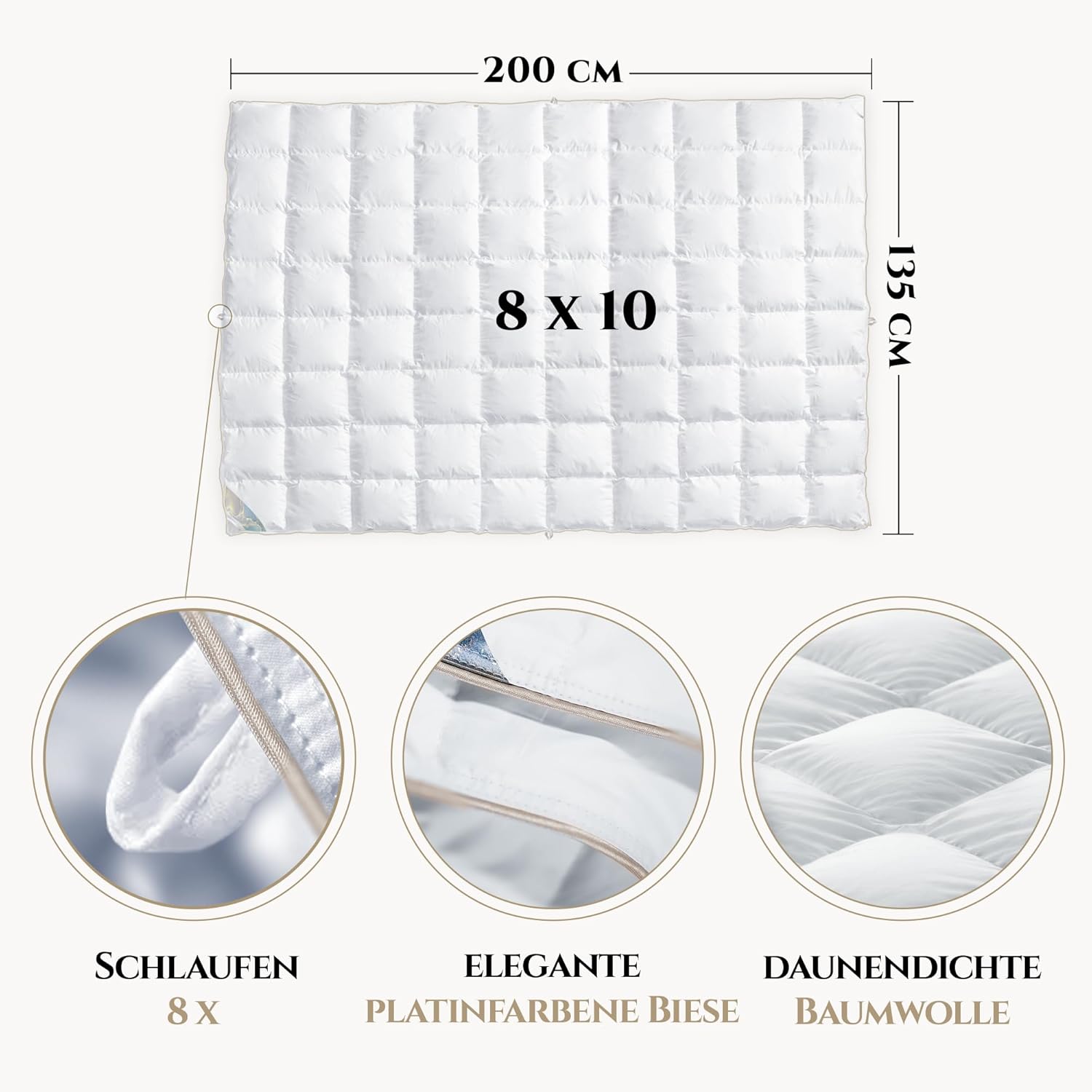 Aura® Luxus Ganzjahres Daunendecke 135x200 cm | Deluxe 100% ungarische Gänsedaunen Klasse I | Oeko-TEX® Standard 100 | Allergikergeeignet Bettdecke für Frühling & Herbst