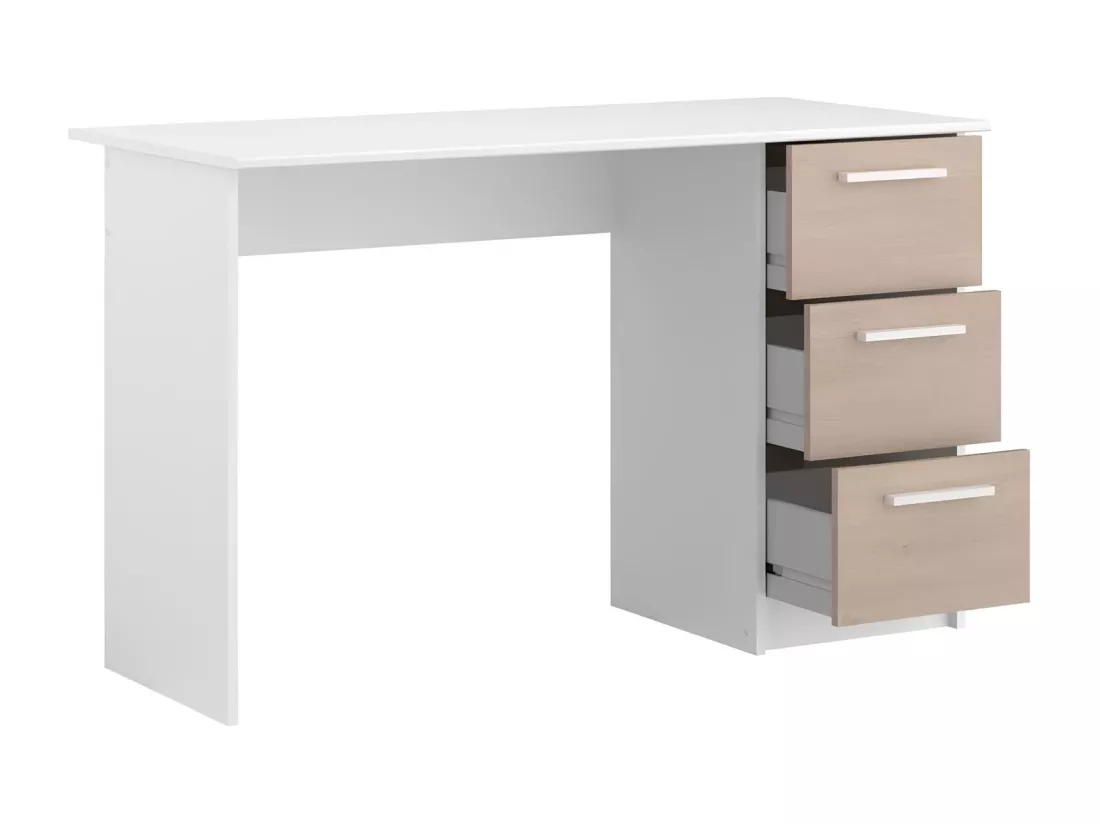 Bureau 3 tiroirs décor chêne et blanc, Essentiel, fabriqué en France, Parisot