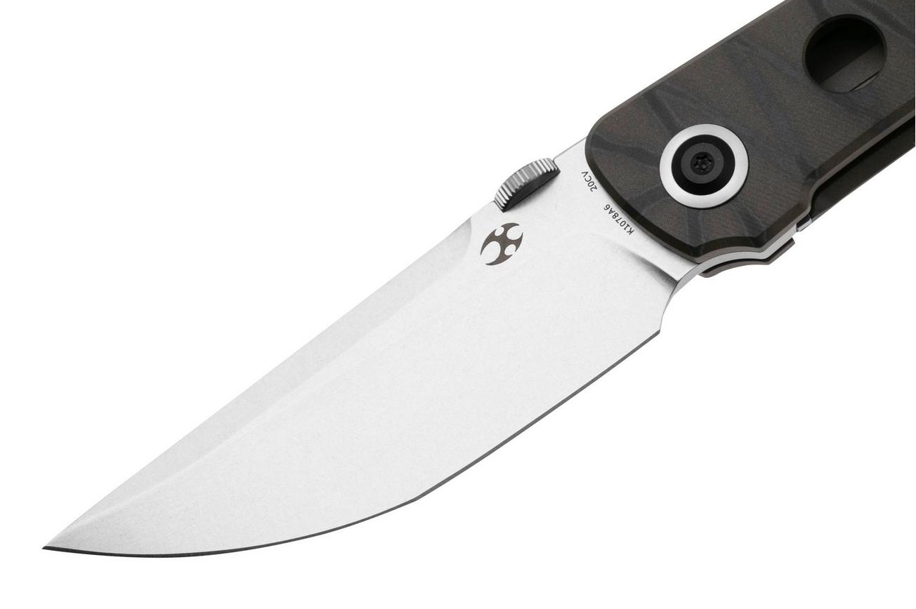 Kansept Tarkin K1078A6 Stonewashed CPM 20CV, Tiger Stripe Flamed Titanium Holes, zakmes, Matthew Christensen design