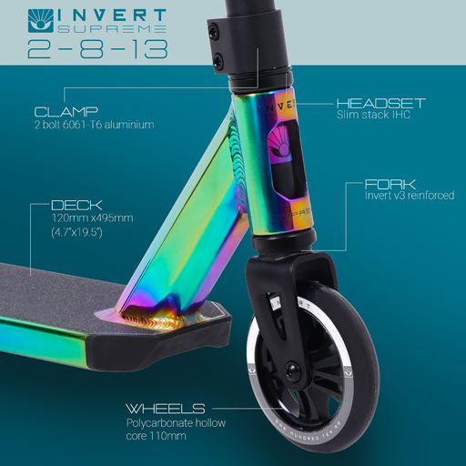 Patinete de acrobacias Neo Invert Supreme para crianças de 8 a 13 anos.