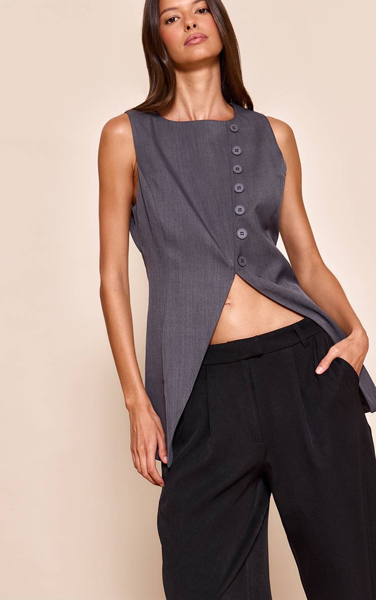 Charbon Gilet Asymétrique Tissé