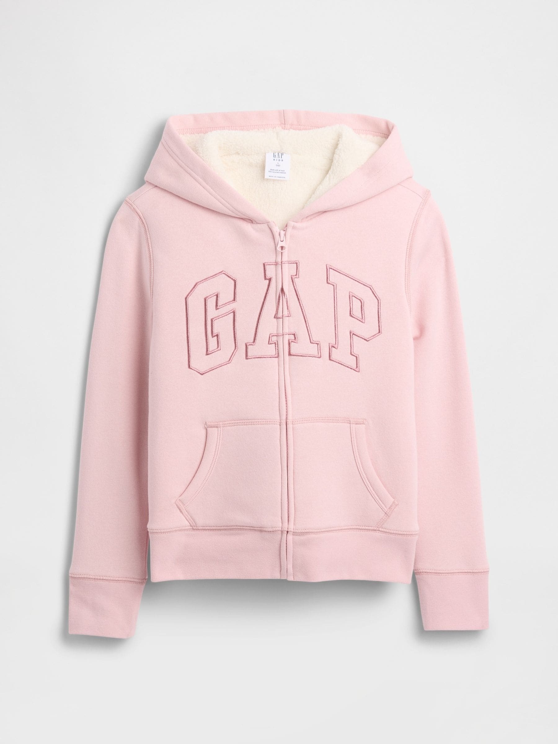 Roze - Gap hoodie met sherpavoering, rits en logo (4 - 13 jr)