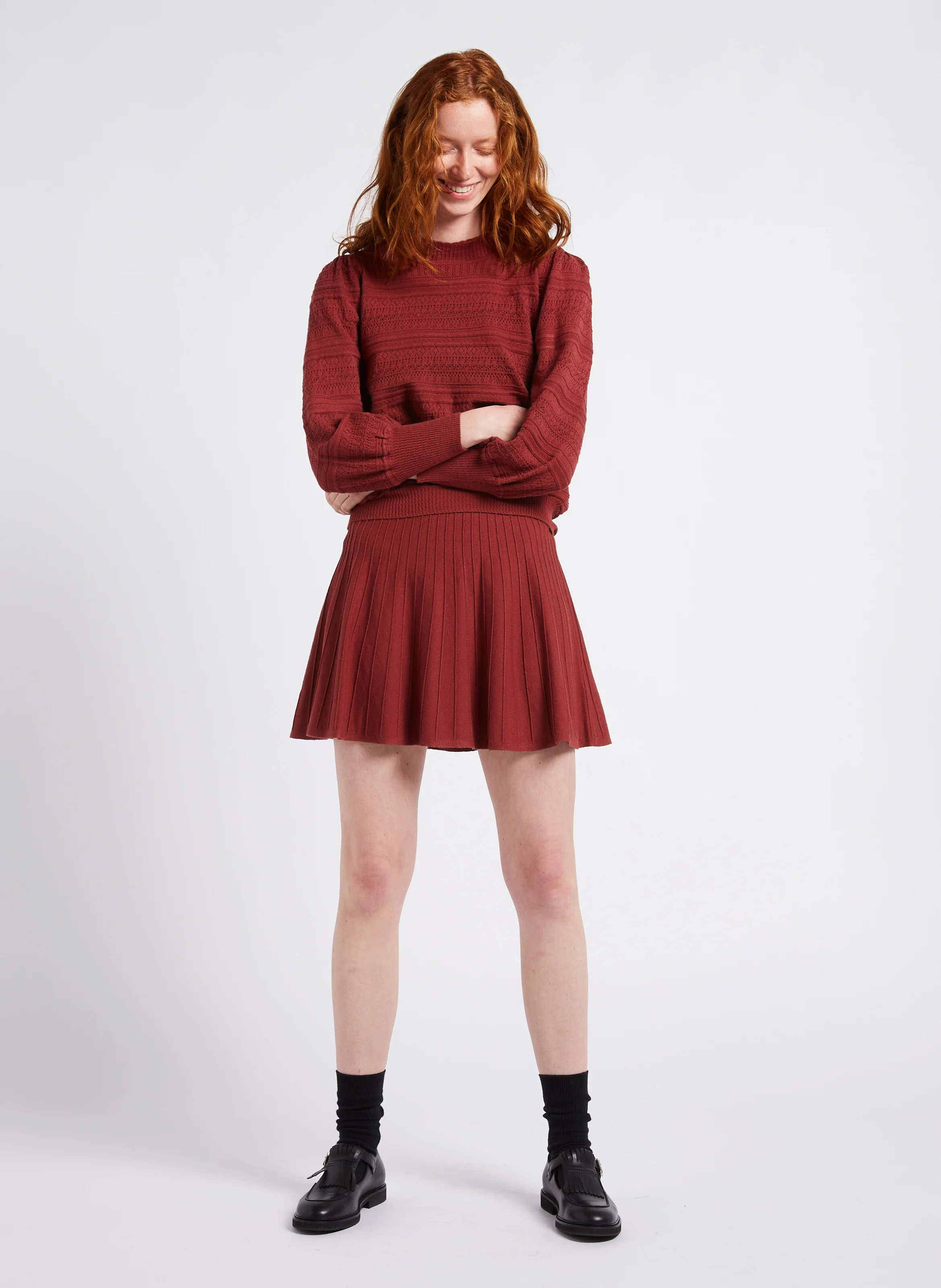 MILET - Pull col rond en maille ajourée| Rouge