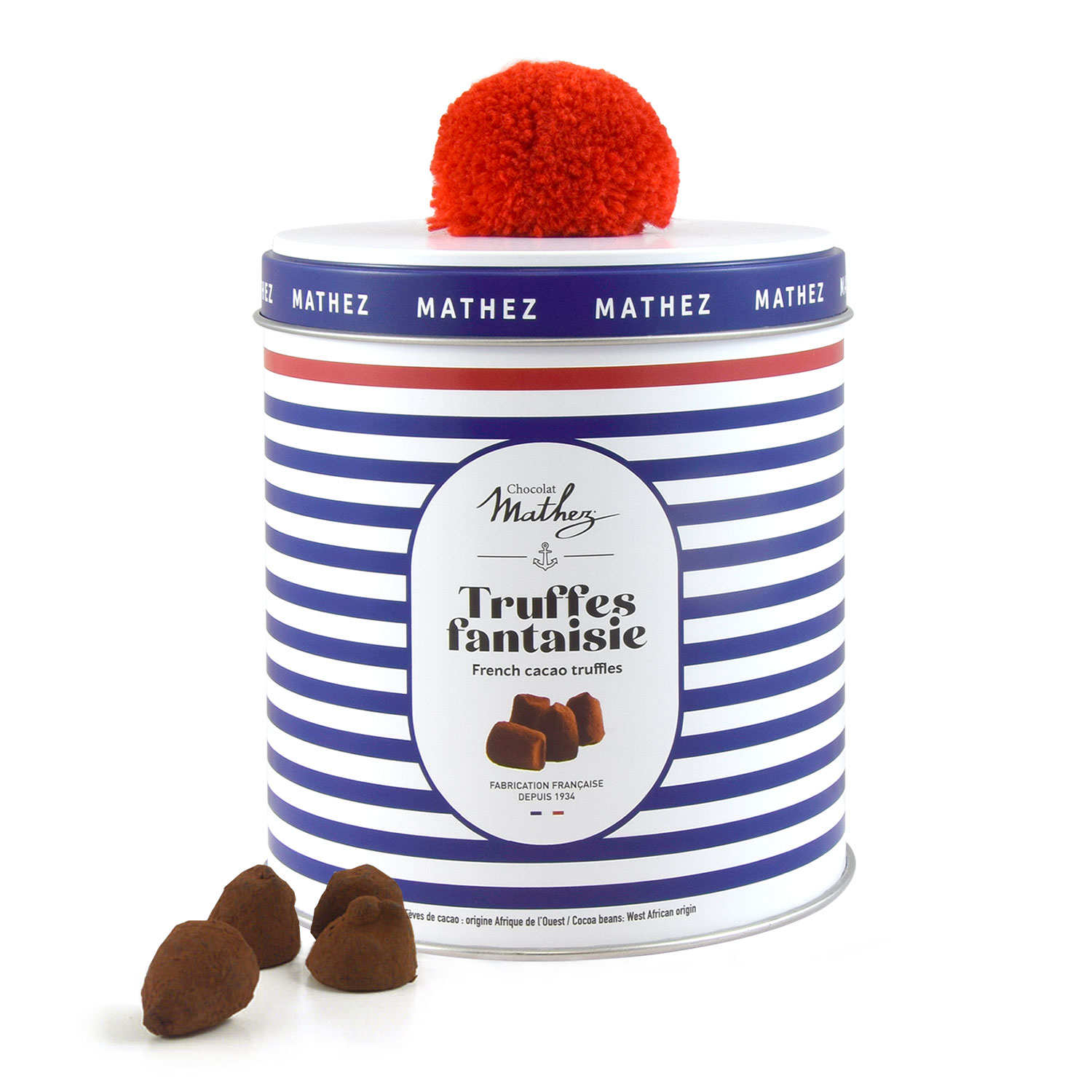 Truffe fantaisie aux éclats de caramel au beurre salé avec arôme naturel en boite métal