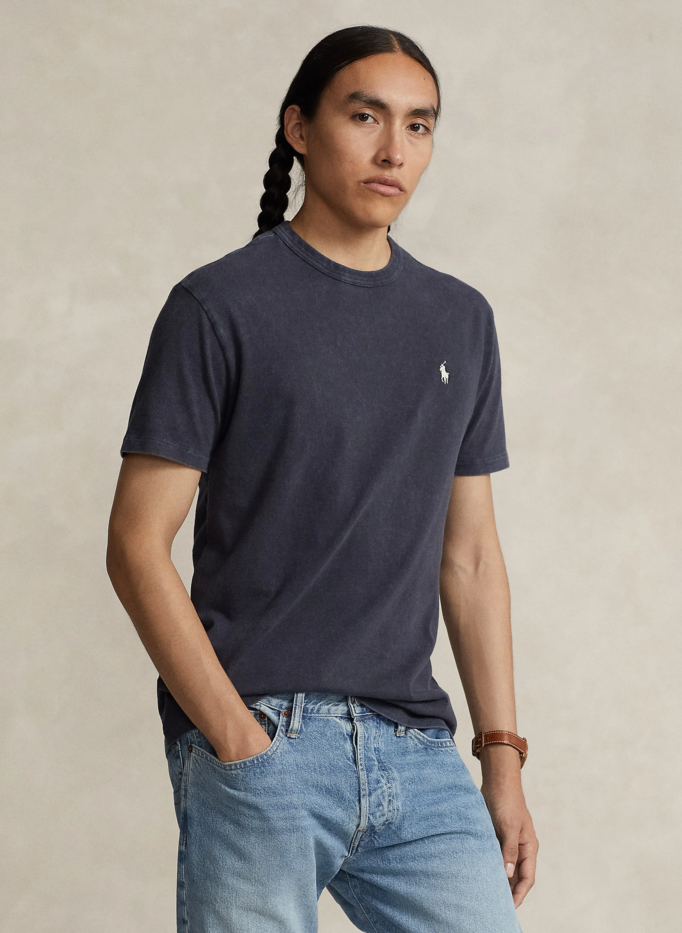 Tee-shirt droit col rond en coton | Noir