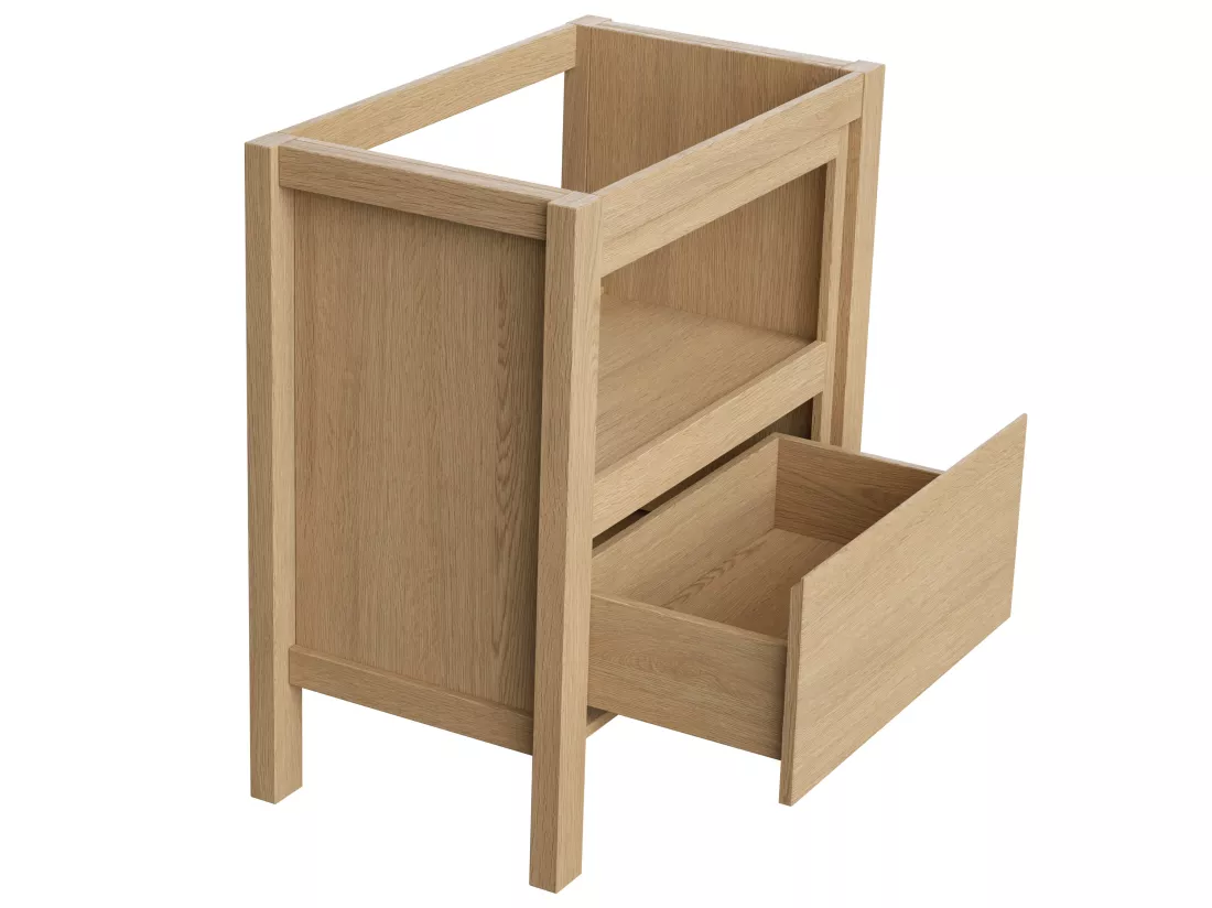 Meuble de salle de bain avec vasque à poser en pierre - Placage chêne - 80 cm - COSMOTI