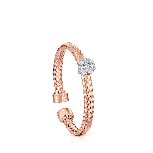 Anel em ouro rosa claro com roseta de diamantes