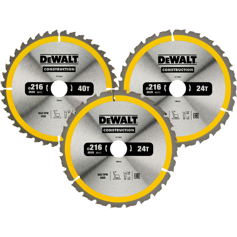 DeWALT cirkelzaagblad 216mm 2X24T 1X40T DT1962-QZ 3 Pack