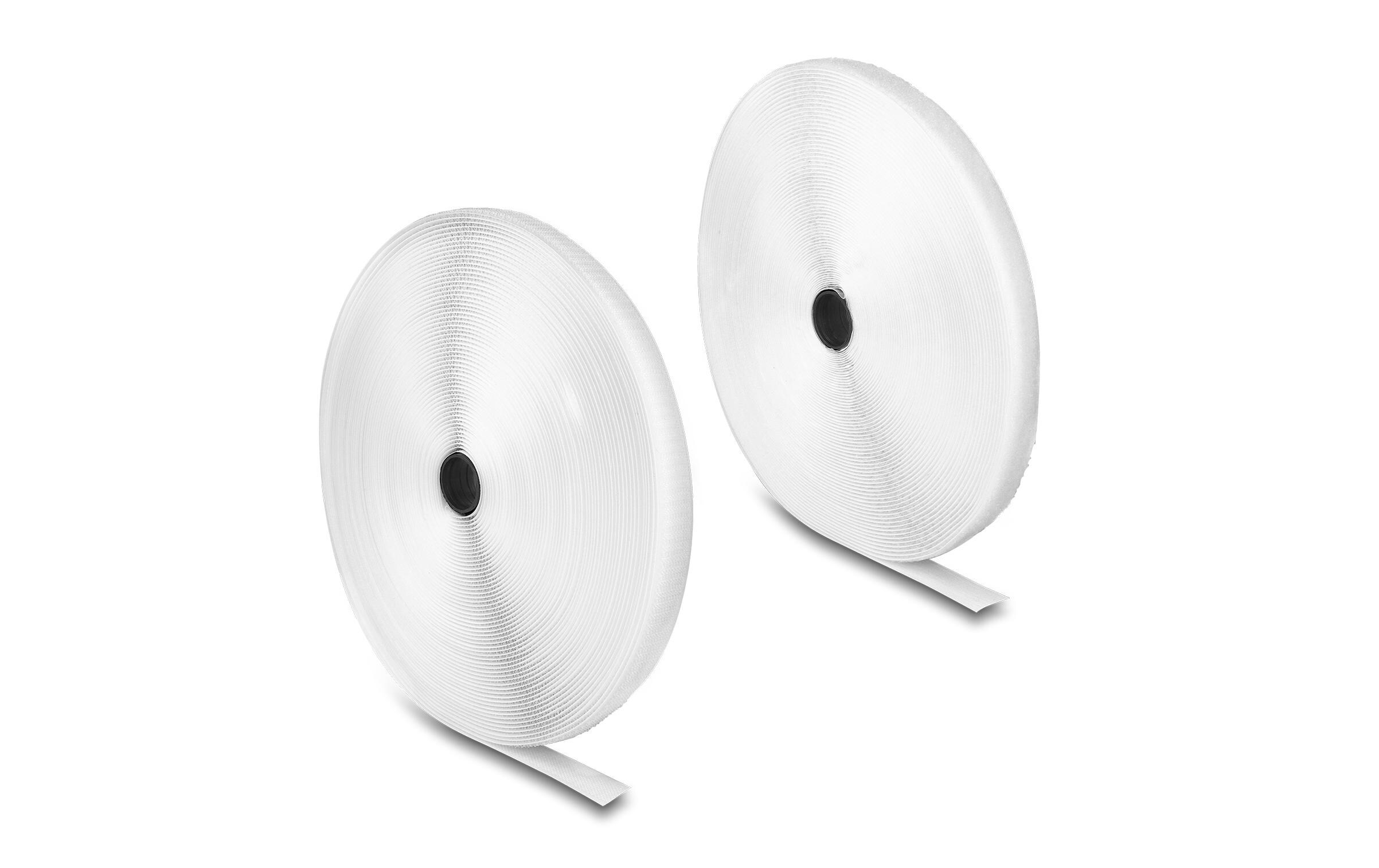 Klettband 25 m x 20 mm mit Haft- und Flauschband WeissDelock Strapazierfähiges Klettband mit Haft- und Flauschband L 25 m x B 20 mm weiss