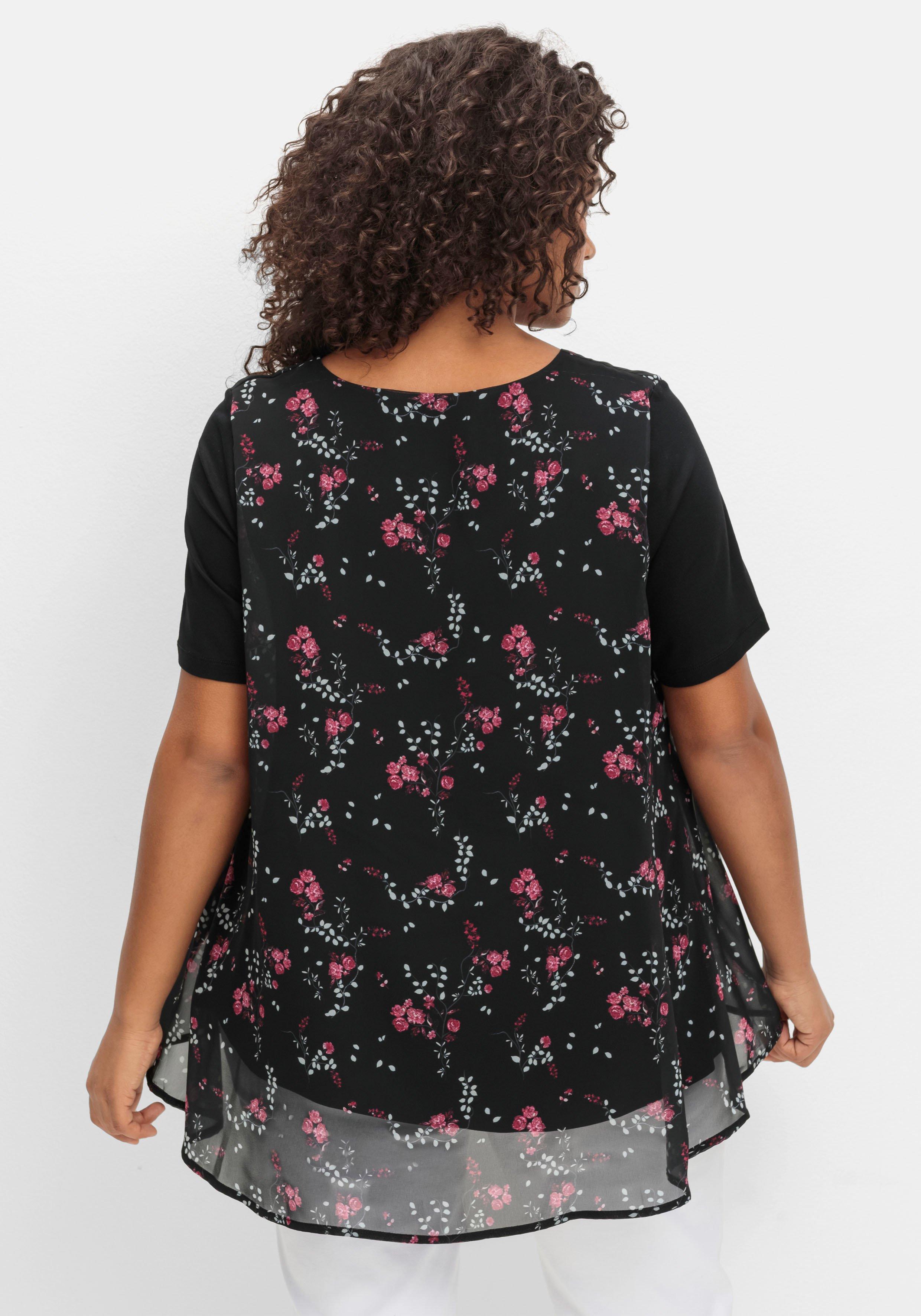 Blusenshirt aus Jersey und Chiffon