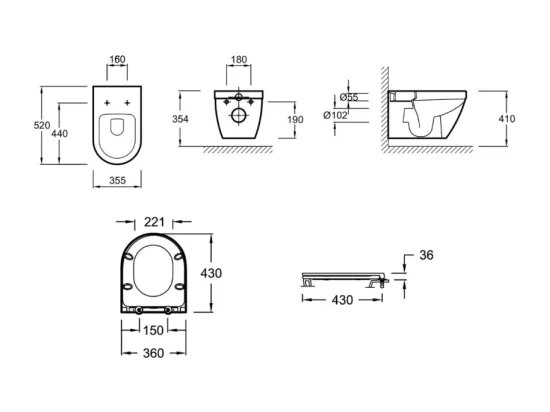 Pack WC suspendu sans bride JACOB DELAFON Rodin+ avec abattant + bâti support + plaque blanche + tabouret blanc