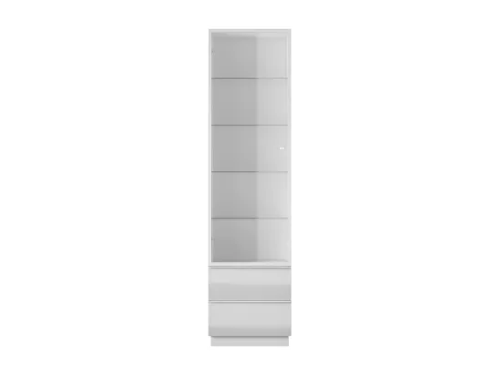 Vitrine haute ZANTE avec 1 porte vitrée et 2 tiroirs - Blanc brillant - 50 x 194 x 48 cm