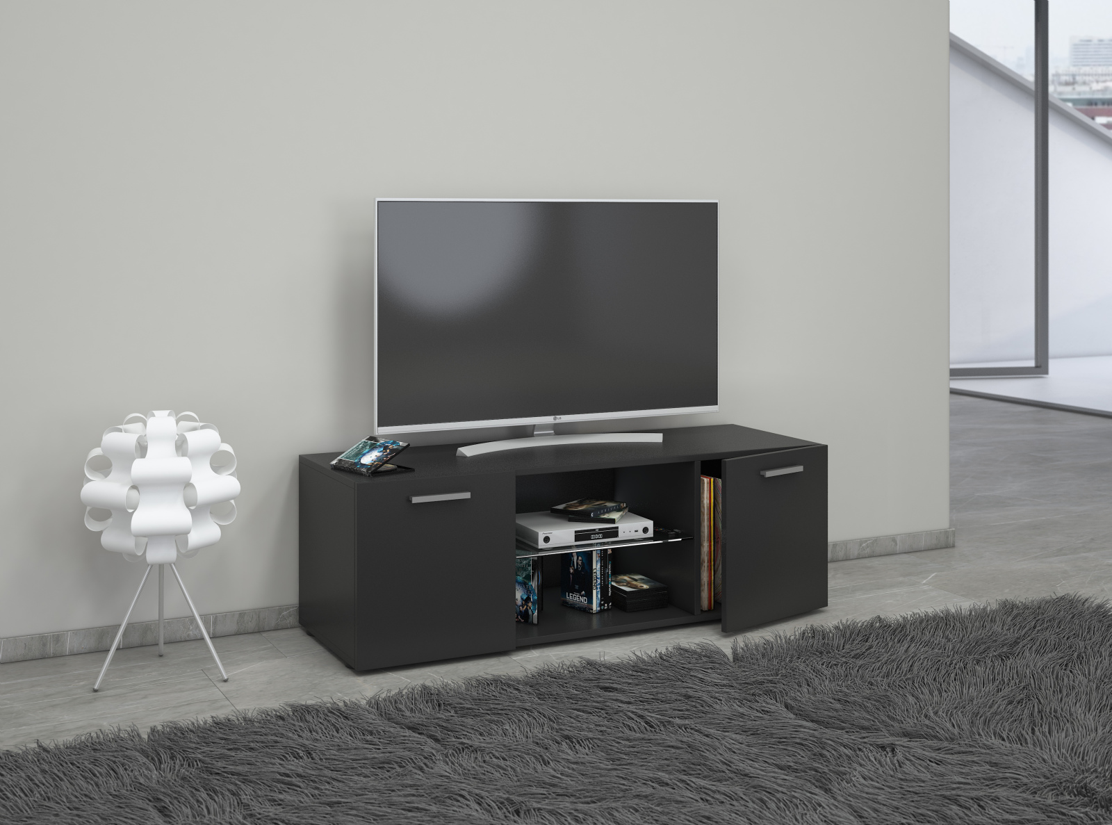 TV-Lowboard LOWINA - schwarz matt - 115 cm breit