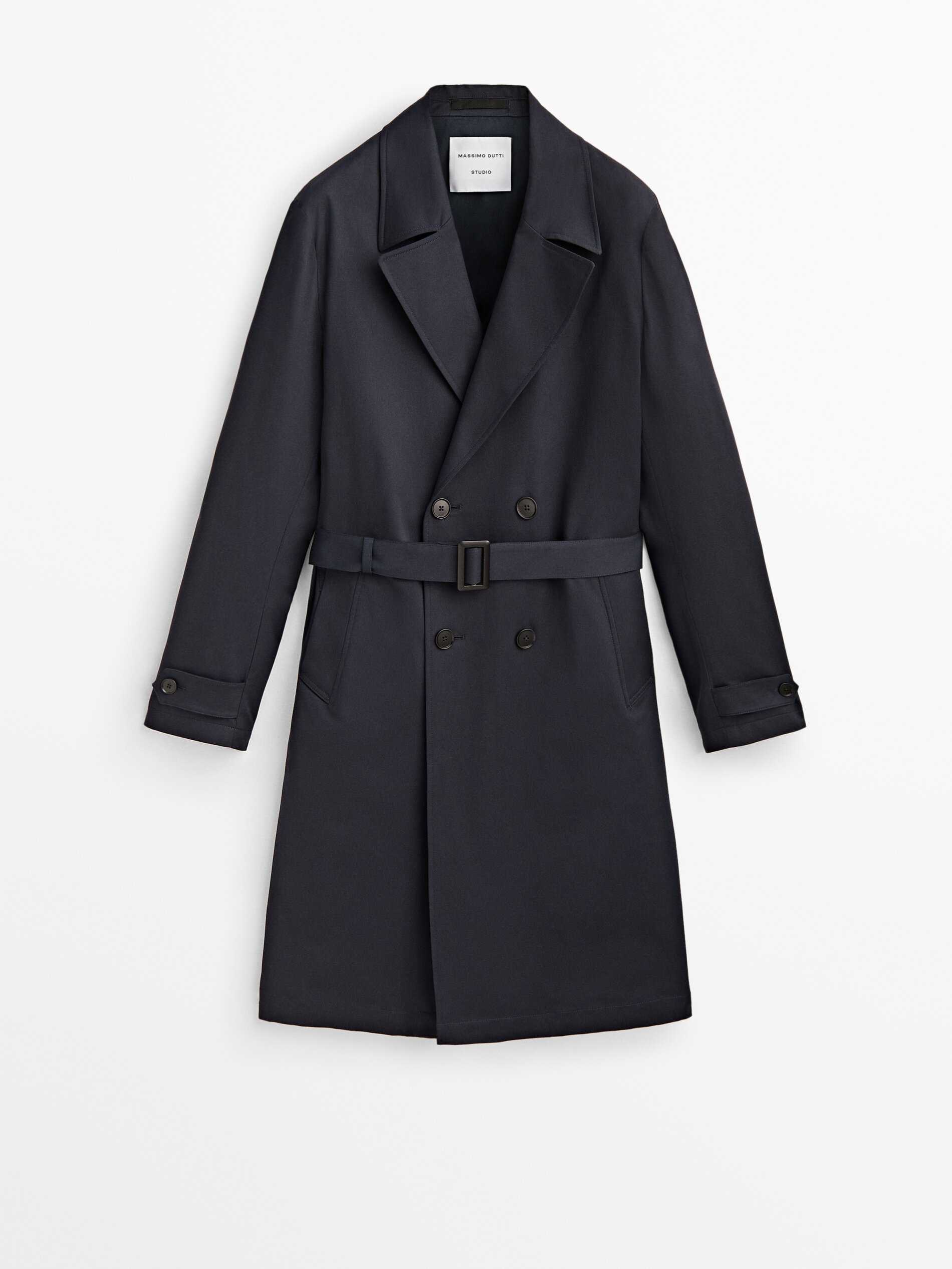 Chaqueta trench cruzada cinturón -Studio - AZUL MARINO