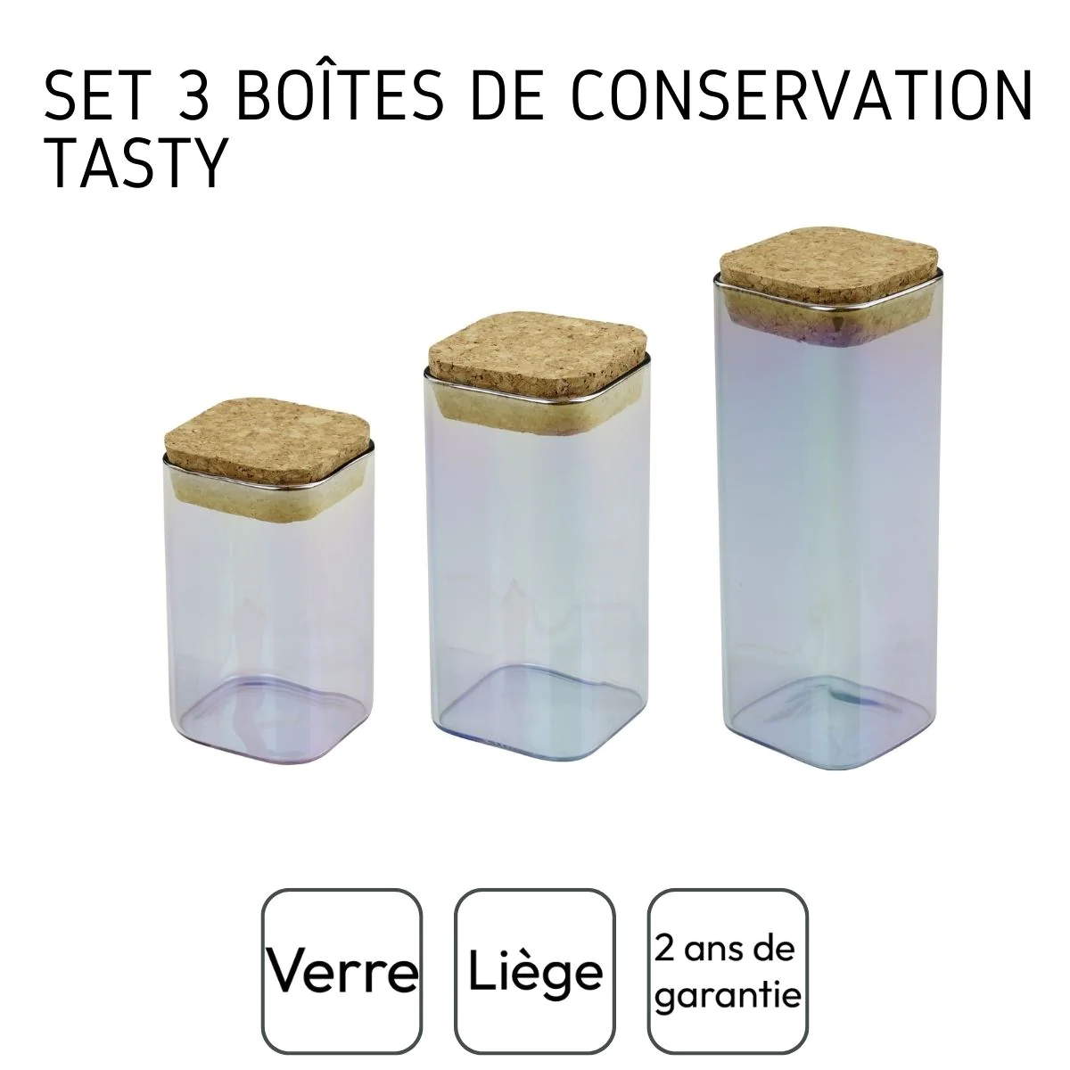 Set de 3 boîtes de conservation en verre avec couvercle 280 ml + 330 m