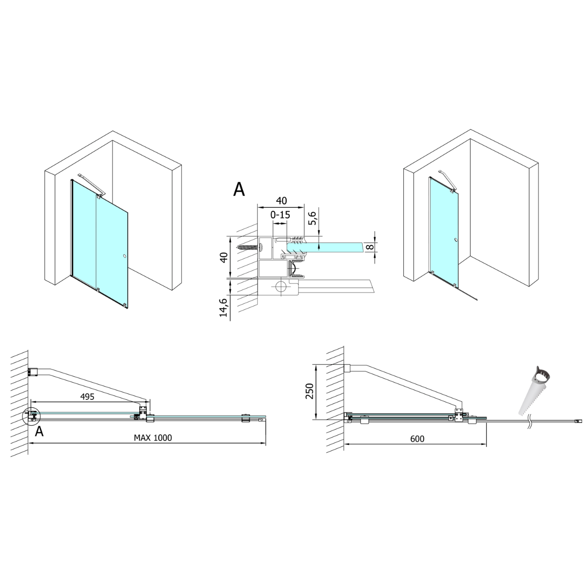 Polysan Modular schuifdeur rollend 100cm chroom