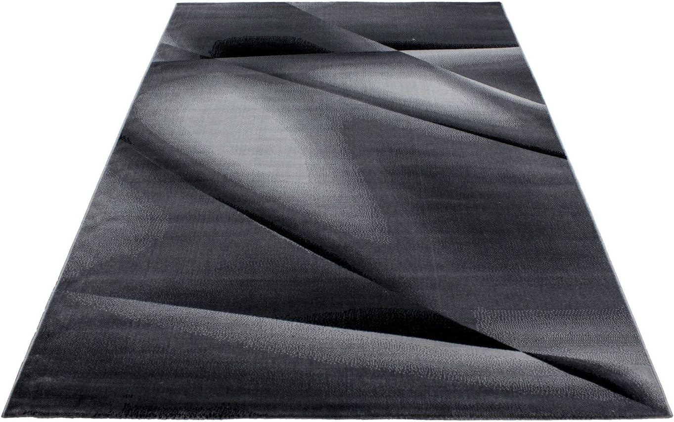 Carpetsale24 Kurzflor Teppich 240x340 cm, Modern Abstrakt Design in Schwarz Grau, Pflegeleicht, ideal für große Wohnräume, Loftbereiche oder Konferenzzimmer