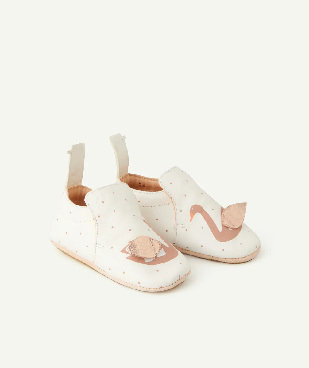 EASY PEASYCHAUSSONS EN CUIR BLANCS IMPRIMÉS CYGNES
