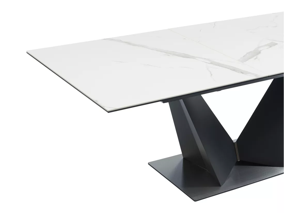 Table à manger extensible 6 à 8 personnes en céramique et métal - Effet marbre blanc et noir - OLETIA de Pascal MORABITO