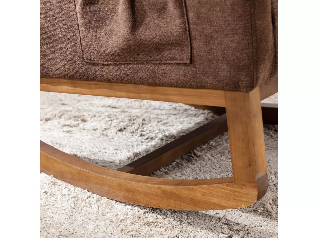 Chaise à Basculer Mid-Century avec Dossier Haut, Fauteuil Rembourré pour Chambre d'Enfant ou Salon, Chaise Berçante Ergonomique avec Poche Latérale