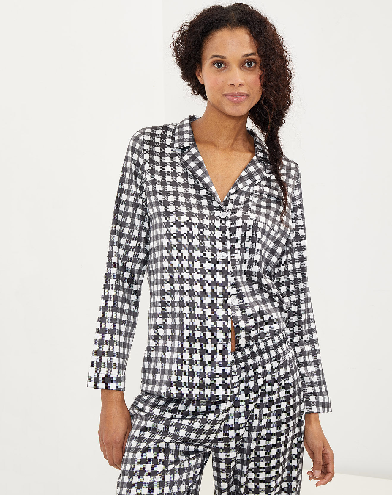 Quartier Latin Pyjama satiné Elise à carreaux Vichy noir/blanc